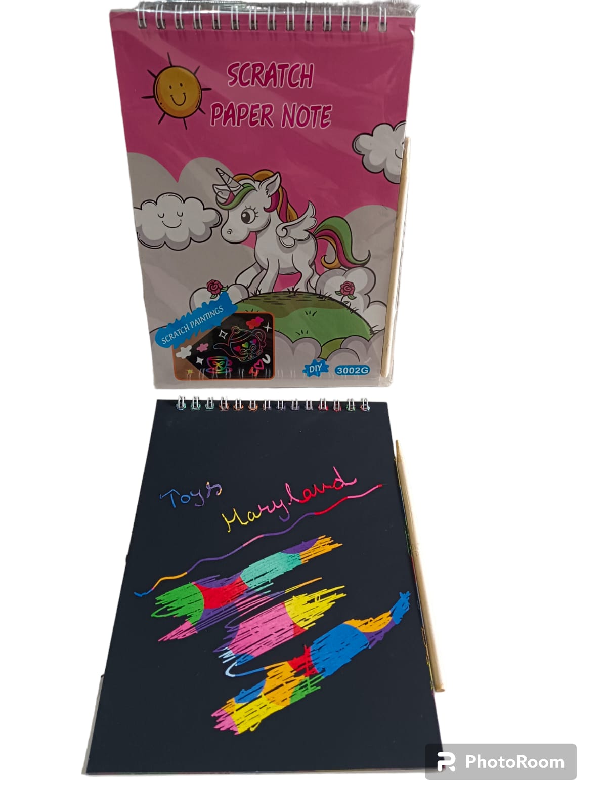 Unicorn Cartoon Printed 2 Pack Scratch Paper Note, DIY Art Book with Wooden Stylus Scratching Tool for Kids, Girls, Boys