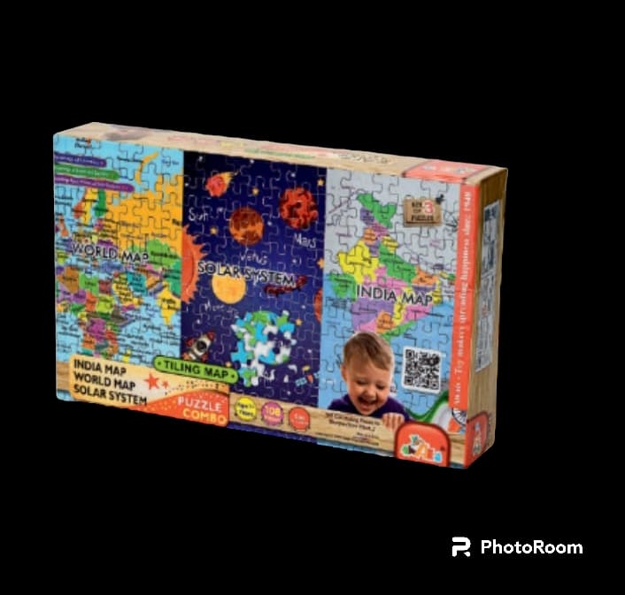 3in1 Combo - India MAP, World MAP, Solar System ;Jigsaw Puzzles for Kids ;Learning Aid & Educational Toy ; Age 5+