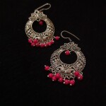 Oxidised Silver Pink Beaded Traditional Earrings