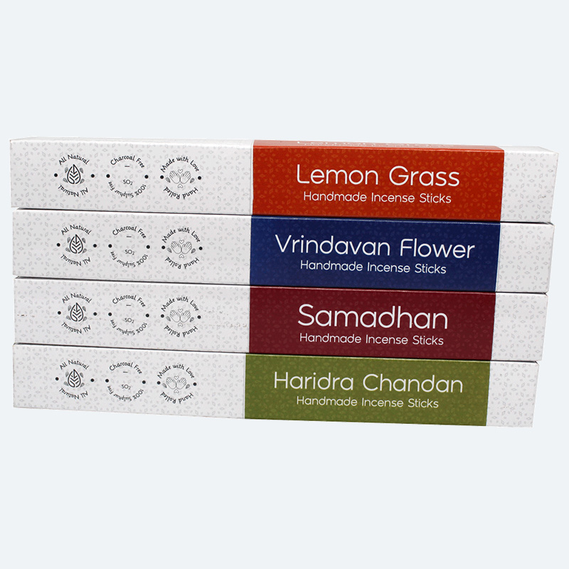 Incense Sticks (4 Packs Per 30 Sticks) – Samadhan, Lemon Grass, Haridra Chandan, Vrindavan Flower