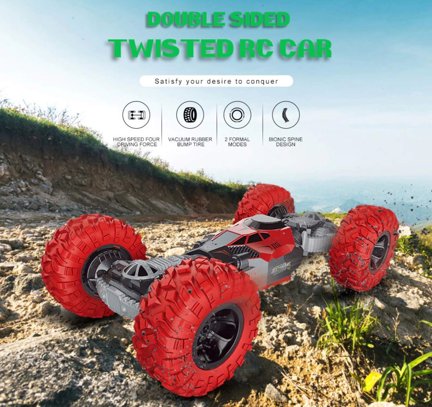 REMOTE CONTROL ORIGINAL MOKA CAR 2 SIDED STUNT BIG TYRES FAST SPEED CHARGEABLE FUNCTION
