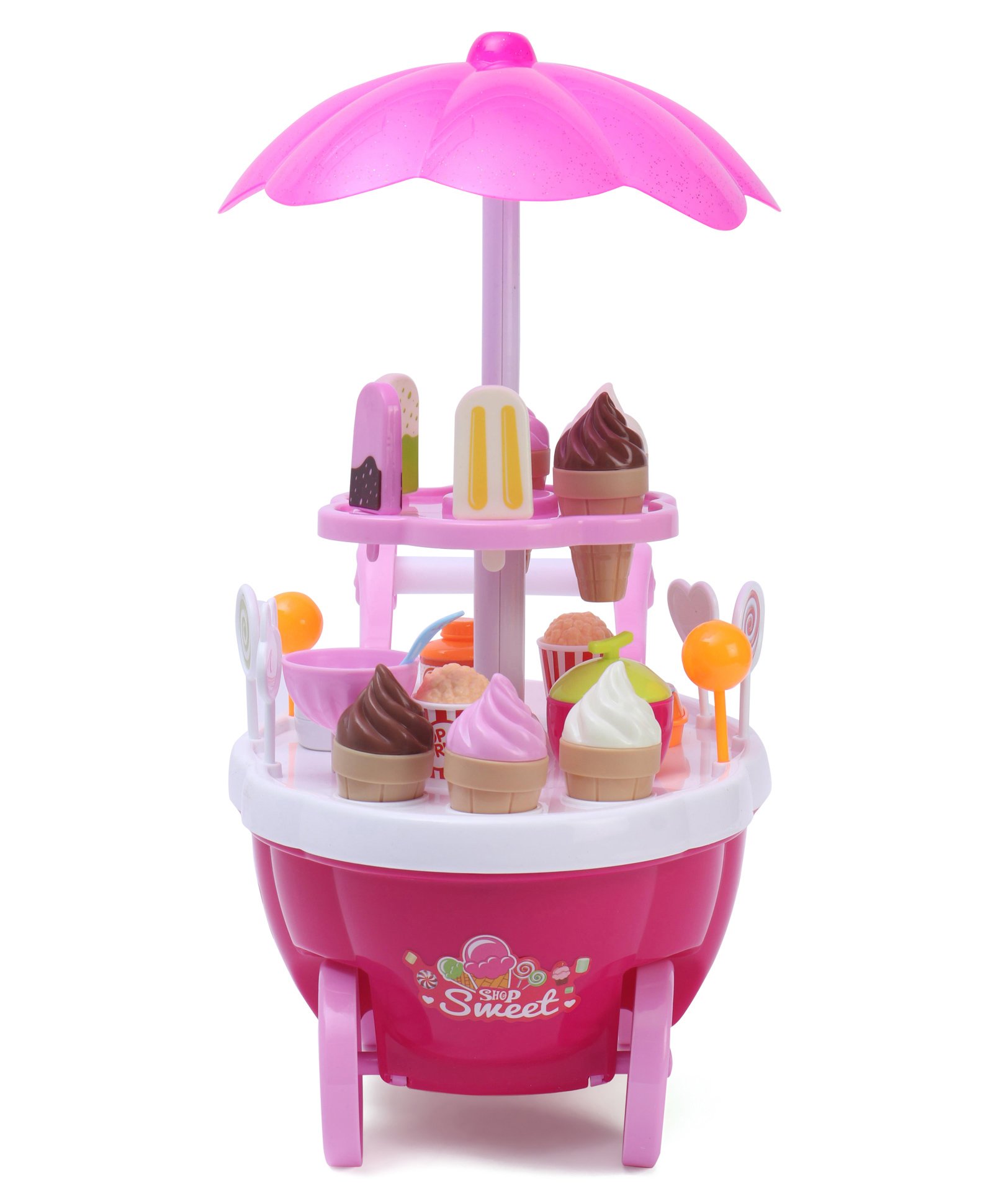 SWEET SHOP TOY CANDY CART 30 PCS TROLLEY LIGHT AND SOUND